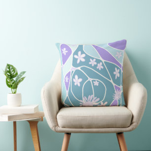 Cojín Decorativo Feliz arte de Neuro Floral - Lavanda Verde azulada
