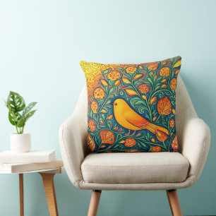 Cojín Decorativo Feliz Ave Amarillo Whimsical Artsy Folrls Swirls