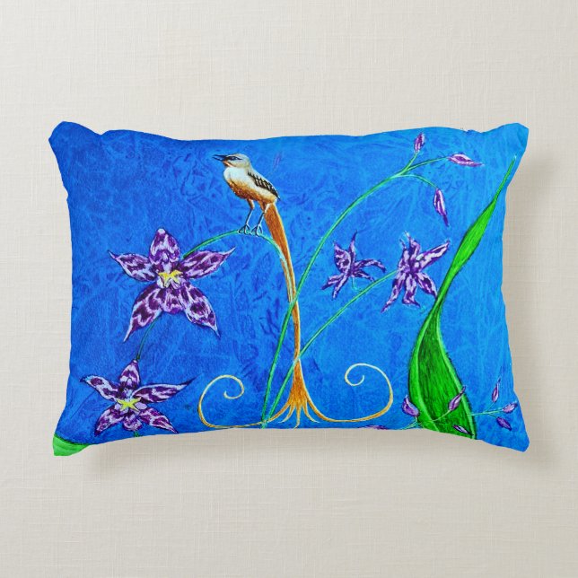 Cojín Decorativo Feliz ave orquídea hawaiana (Anverso)