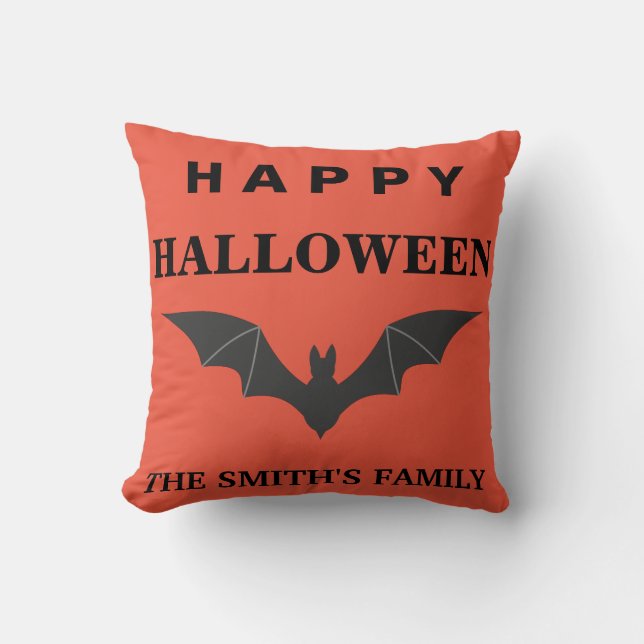 Cojín Decorativo Feliz Bat de Halloween personalizado (Anverso)