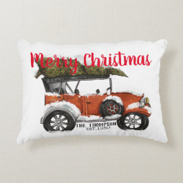 Cojín Decorativo Feliz bonito navideño camioneta roja blanco