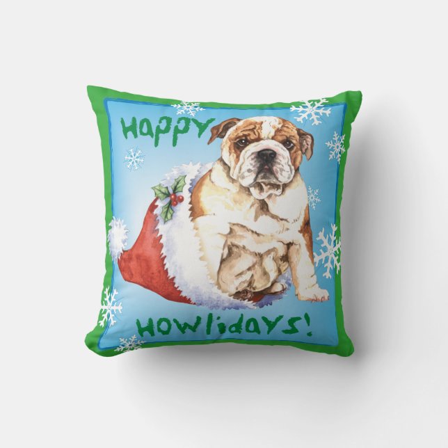 Cojín Decorativo Feliz Bulldog Howliday (Anverso)