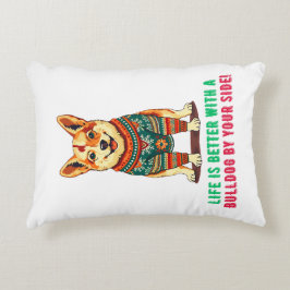 Cojín Decorativo Feliz bulldog navideño