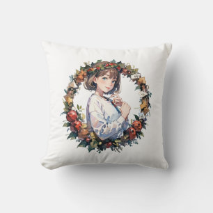 Cojín Decorativo Feliz colchón navideño con corona y adorable chara
