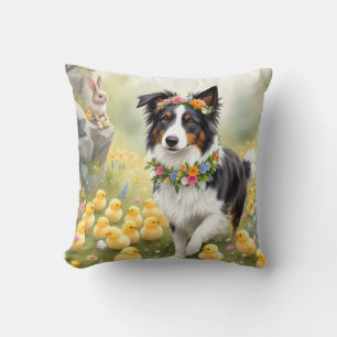 Cojín Decorativo Feliz Collie de Pascua y Chicas