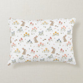 Cojín Decorativo Feliz Conejo de Pascua Flores Silvestres Cute Niño