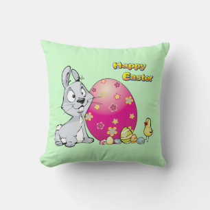 Cojín Decorativo Feliz Conejo de Pascua y Baby Chick