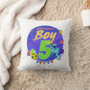 Cojín Decorativo Feliz cumpleaños 5 Dinosaurio por quinto cumpleaño