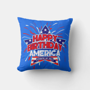 Cojín Decorativo Feliz cumpleaños América 4 de julio AZUL por la In