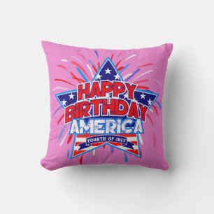 Cojín Decorativo Feliz cumpleaños América 4 de julio, PINK por la i