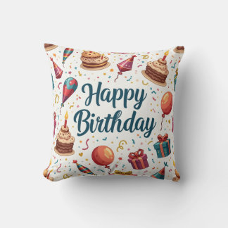 Cojín decorativo feliz cumpleaños colorido con glo