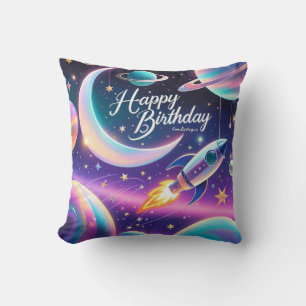Cojín Decorativo Feliz cumpleaños con forma de luna creciente y est