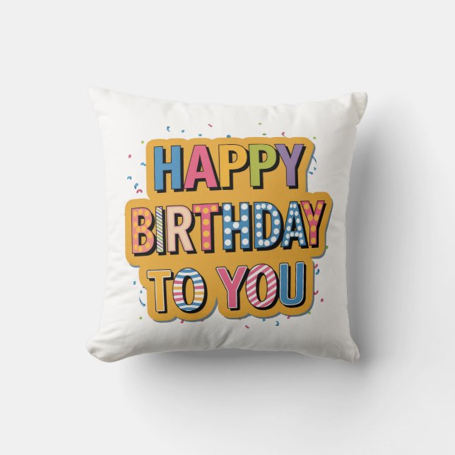 Cojín Decorativo Feliz cumpleaños con patrón (Anverso)