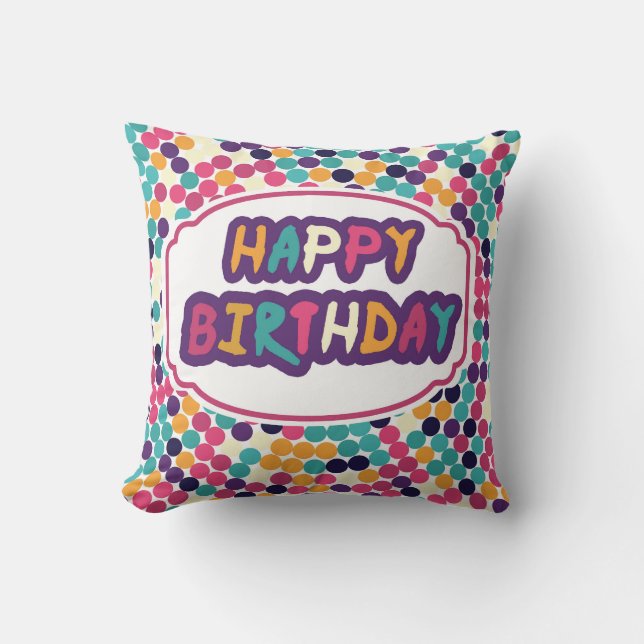 Cojín Decorativo Feliz cumpleaños con texto Personalizado Círculos  (Anverso)