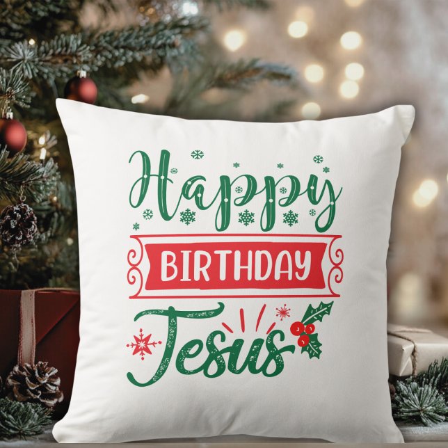 Cojín Decorativo Feliz cumpleaños, feriado de los Navidades Jesús (Happy Birthday Jesus Christmas Holiday Throw Pillow)