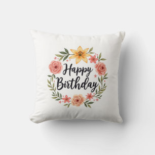 Cojín Decorativo Feliz cumpleaños Floral