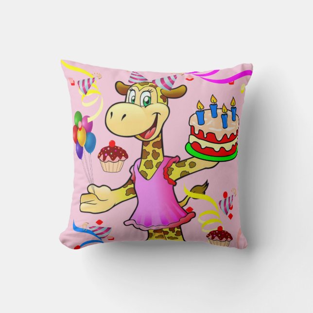 Cojín decorativo Feliz cumpleaños Giraffe (Anverso)