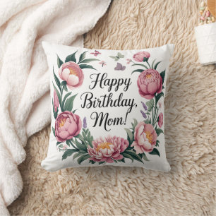 Cojín Decorativo Feliz cumpleaños, mamá diseño floral
