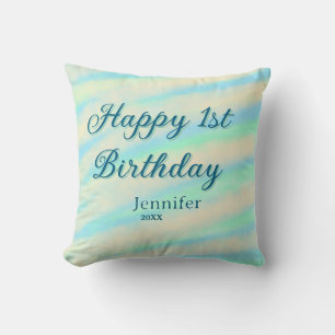 Cojín Decorativo Feliz cumpleaños número 1 niños bebé azul verde pa