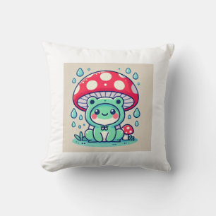Cojín Decorativo ☔ Feliz de Rana y Paraguas