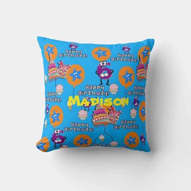 Cojín decorativo, Feliz Día 6 Azul (Anverso)