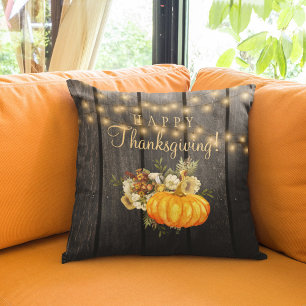 Cojín Decorativo Feliz Día de Acción de Gracias calabaza rústica de