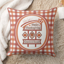 Cojín Decorativo Feliz Día de Acción de Gracias, Rótulo Retro Bendi