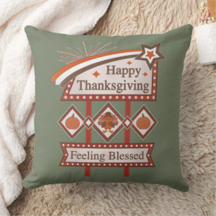Cojín Decorativo Feliz Día de Acción de Gracias Sentiendo Bendito R