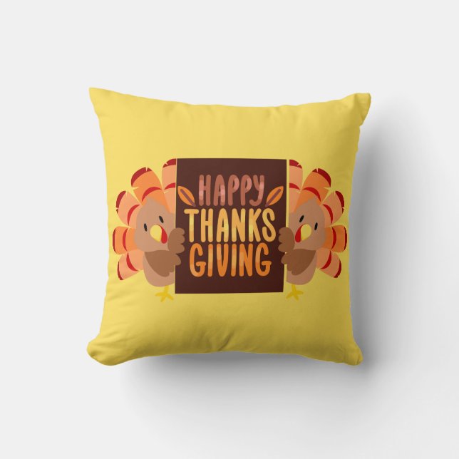 Cojín decorativo Feliz Día de Gracias Turquía (Anverso)