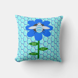 Cojín Decorativo Feliz Día de la Abeja Niño Azul Cumpleaños Abejorr