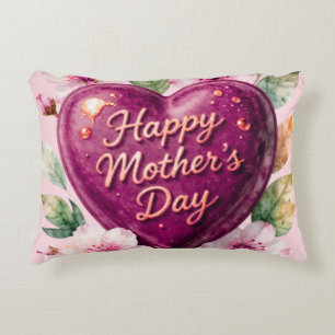 Cojín Decorativo Feliz Día de la Madre Flor de Corazón Púrpura