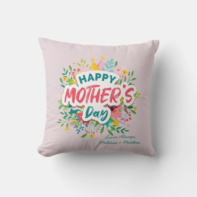 Cojín Decorativo Feliz Día de la Madre Floral Moderna Personalizada (Anverso)