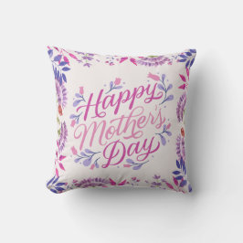 Cojín Decorativo Feliz Día de la Madre lindo acuarela brillante flo