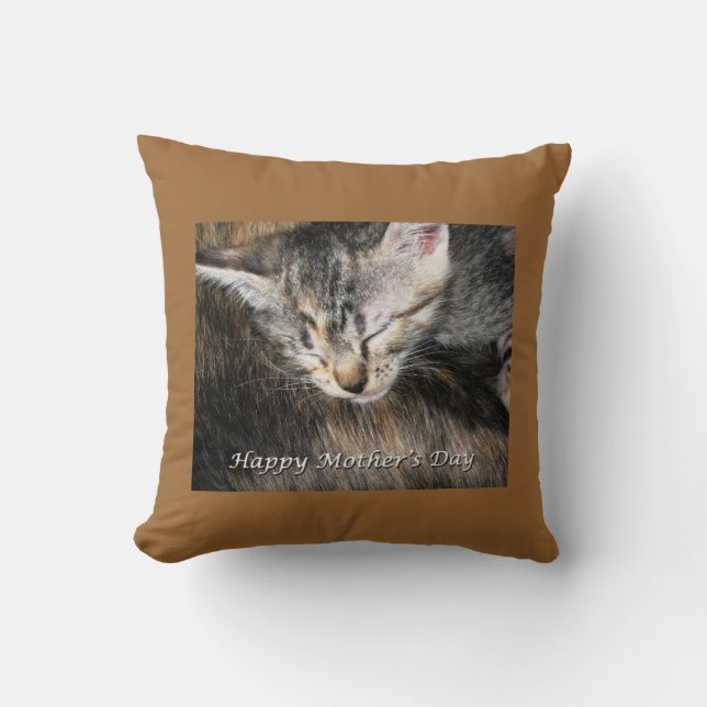 Cojín Decorativo Feliz día de la madre, madre y gatito (Anverso)