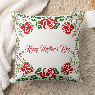 Cojín Decorativo Feliz Día de la Madre Rojo Rose Floral Greeneratio