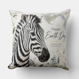 Cojín Decorativo Feliz Día de la Tierra Fauna de Cebra