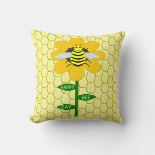 Cojín Decorativo Feliz Día de las Abejas Cumpleaños Bumblebee