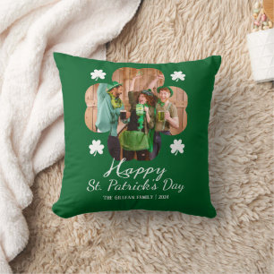 Cojín Decorativo Feliz día de los clientes Shamrocks foto de la fam