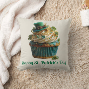 Cojín Decorativo Feliz día de San Patricio Cupcake Afortunado