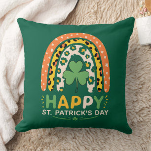 Cojín Decorativo Feliz día de San Patricio Lindos Leopardos Arcoíri