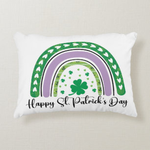 Cojín Decorativo Feliz día de San Patricio Trébol Retro Arcoíris