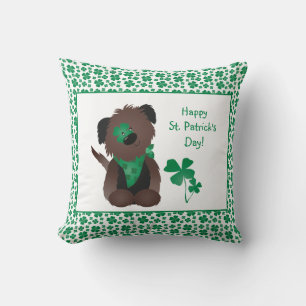 Cojín Decorativo Feliz Día de San Patrón Perro Cuatro Hojas Verde
