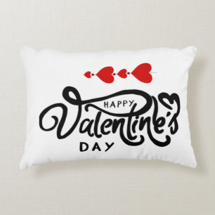 Cojín Decorativo Feliz día de San Valentín caligrafía Corazones Roj