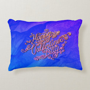 Cojín Decorativo Feliz día de San Valentín letra corazón azul