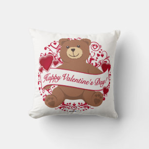 Cojín Decorativo ¡Feliz Día de San Valentín! Oso de peluche