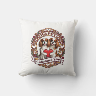 Cojín Decorativo Feliz día de San Valentín Perro Corazón Rojo Marco