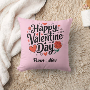 Cojín Decorativo Feliz día de San Valentín romántico corazón rosa e