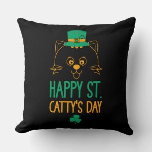 Cojín Decorativo Feliz Día de Santa Catty - lindo gato Leprechaun