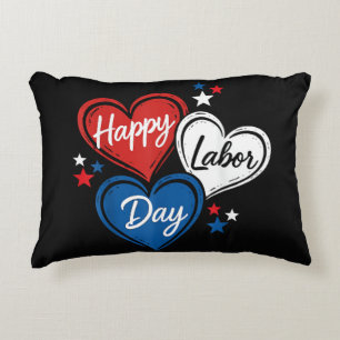Cojín Decorativo Feliz Día del Trabajo Corazones Patrióticos Rojo B