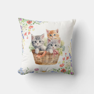 Cojín Decorativo Feliz Día Internacional del Gato Acuarela Flor Sil